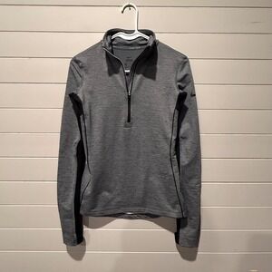 Nike Pro Hyperwarm Women XS Gray Black Half Zip Thermal Long Sleeve Pullover